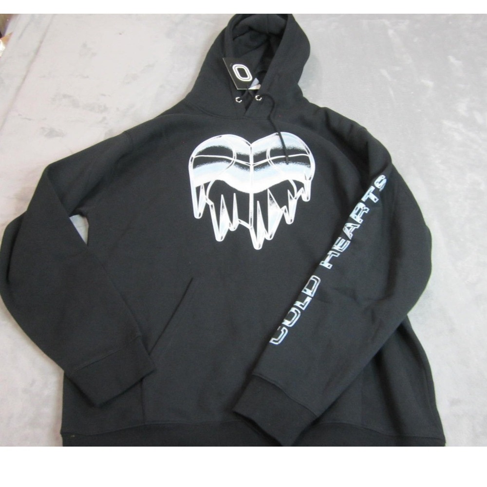 Overtime Cold Hearts Hoodie Mens XL Black Graphic Sleeve Pullover Streetwear